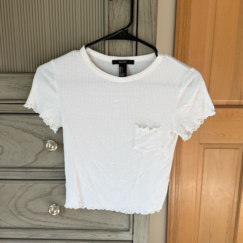 White Ruffle Cropped T-Shirt